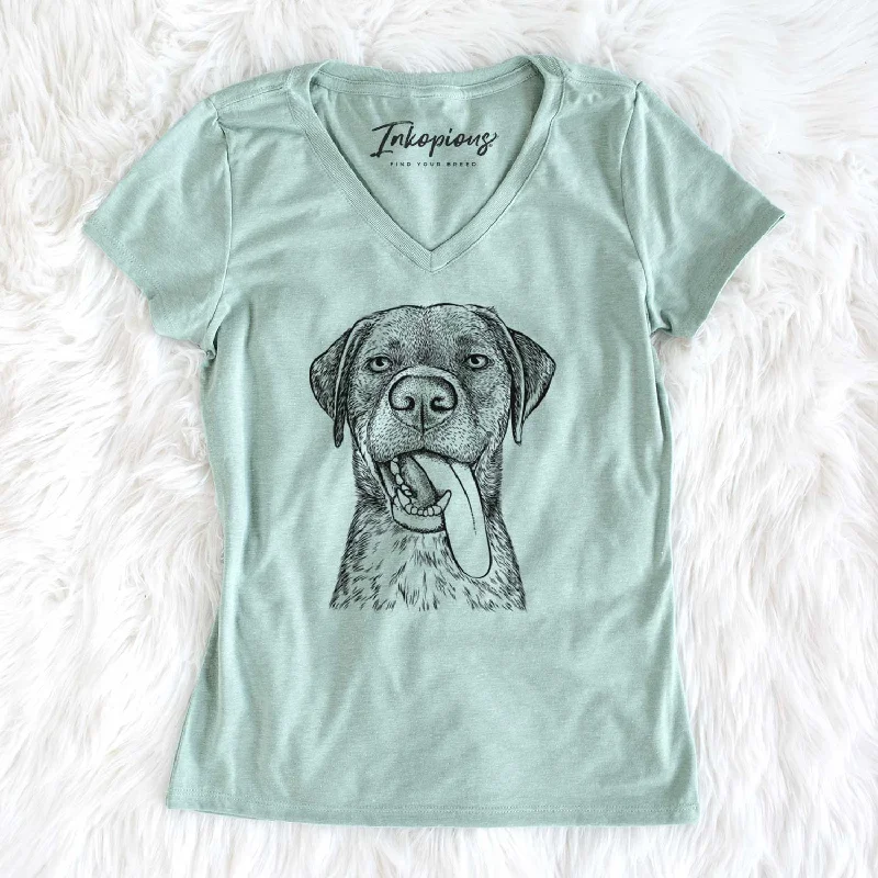 Bare Reese the Mixed Breed - Women's V-neck Shirt-- Lace Blend Ribbed Blend Corduroy Blend