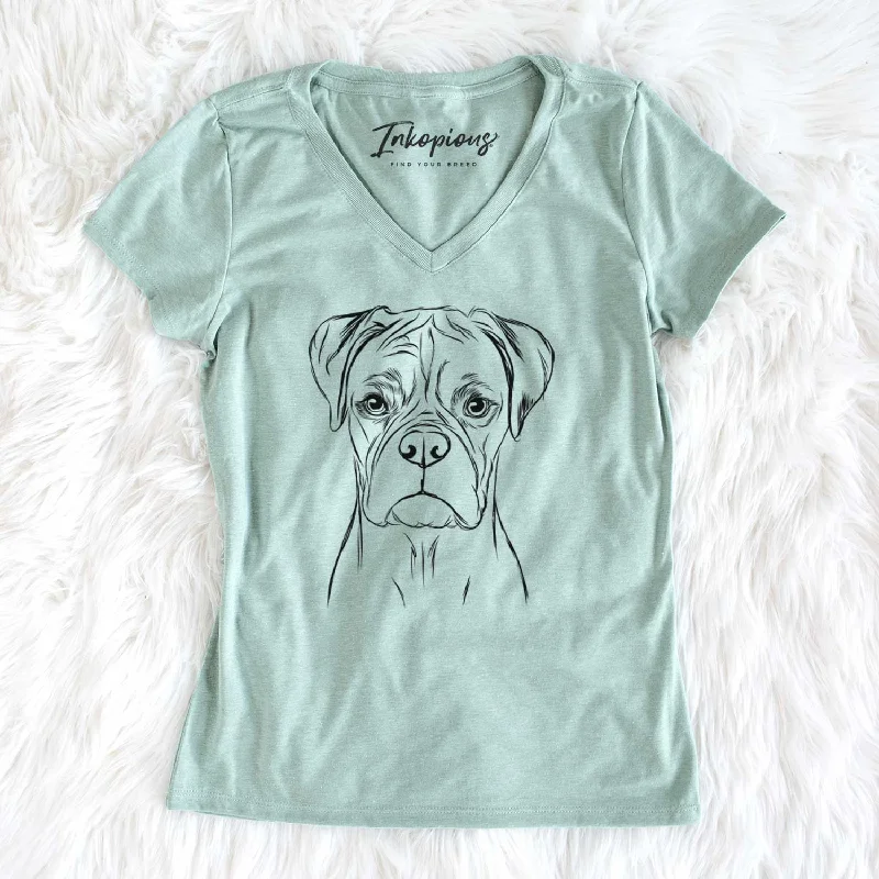 Bare Reese the Boxer - Women's V-neck Shirt-- Polka Dot Checkered Tartan