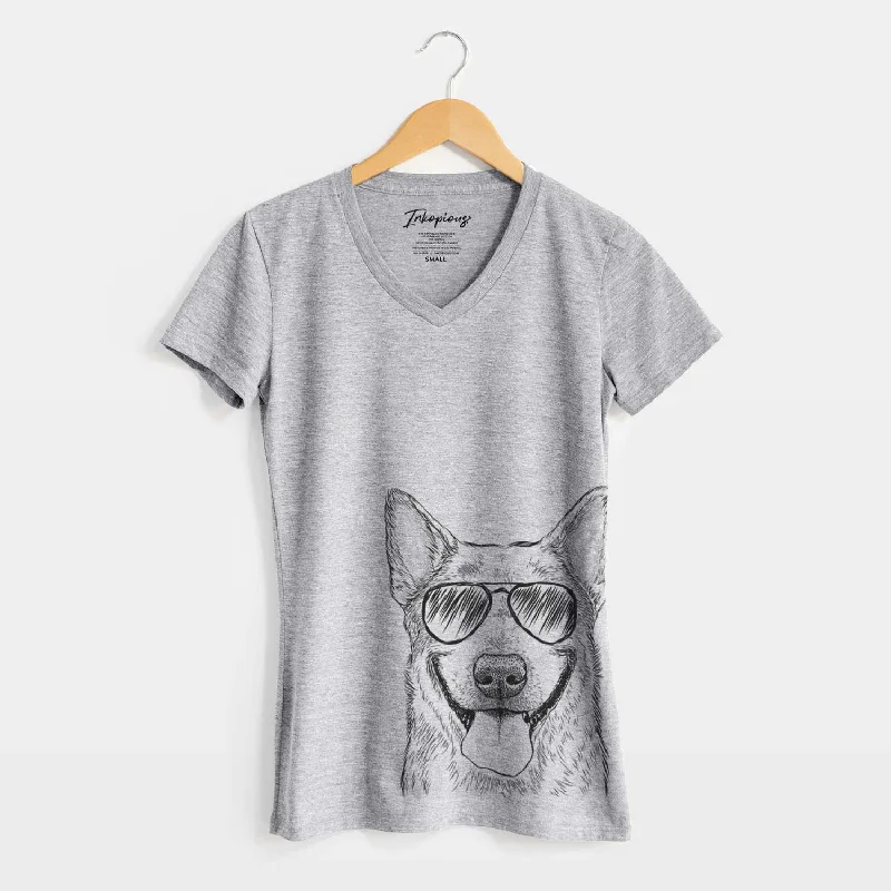 Aviator Rio the Australian Cattle Dog - Women's V-neck Shirt-- Elasticated Padded Insulated Aviator Rio the Australian Cattle Dog - Women's V-neck Shirt-- Elasticated Padded Insulated