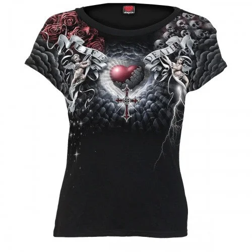 Spiral Direct Womens/Ladies Life And Death Cross T-Shirt-- V-Neck T-Shirt Long Sleeve Cotton Spiral Direct Womens/Ladies Life And Death Cross T-Shirt-- V-Neck T-Shirt Long Sleeve Cotton