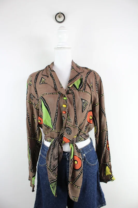 Vintage Platinum Crop Blouse (S) Bell Sleeve Blouse