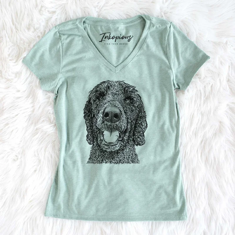 Bare Obi James the Goldendoodle - Women's V-neck Shirt-- Thin T-Shirt Open Front Quick Dry Bare Obi James the Goldendoodle - Women's V-neck Shirt-- Thin T-Shirt Open Front Quick Dry
