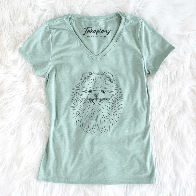 Bare Pirro the Pomeranian - Women's V-neck Shirt-- Knit Fabric Woven Fabric Fleece Fabric Bare Pirro the Pomeranian - Women's V-neck Shirt-- Knit Fabric Woven Fabric Fleece Fabric