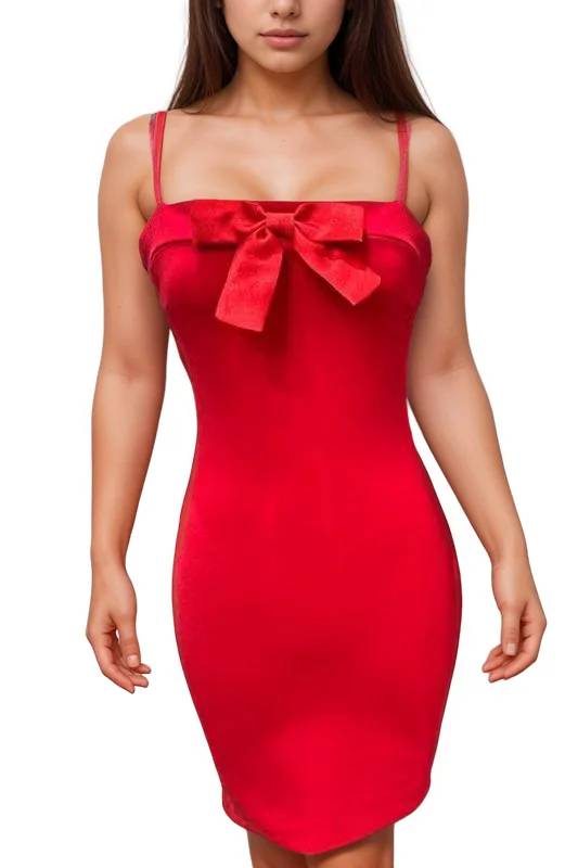 Front Bow Bodycon Mini Dress Casual Button-Up Mini Dress