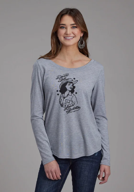 Roper Womens Cowgirl Saddle Grey Poly/Rayon L/S T-Shirt-- Chenille Blend Fleece Blend Nylon Blend Roper Womens Cowgirl Saddle Grey Poly/Rayon L/S T-Shirt-- Chenille Blend Fleece Blend Nylon Blend