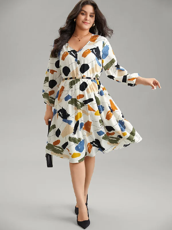 Colored Brush Print Pocket Button Detail Dress Tunics Travel practical