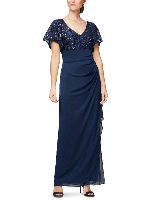 Petites Womens Embroidered Maxi Evening Dress Tunics Denim casual