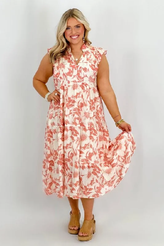 Red Tiered Two Tone Floral Print Dress Tunics Floral girly