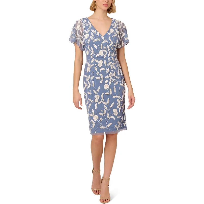 Adrianna Papell Womens Embellished Mesh Cocktail And Party Dress Satin Halter Glamorous Adrianna Papell Womens Embellished Mesh Cocktail And Party Dress Satin Halter Glamorous