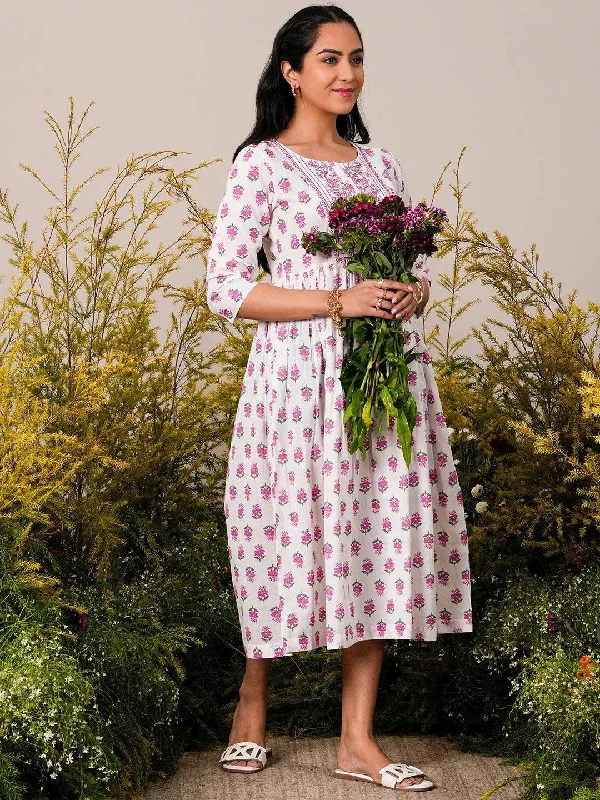 White Printed Cotton Fit and Flare Dress Tunics Custom made