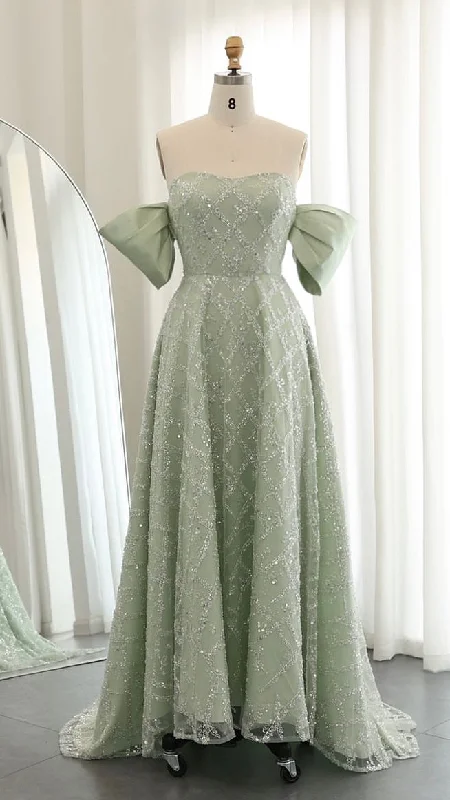 A-line Sage Green Evening Dress Tunics Trousers formal