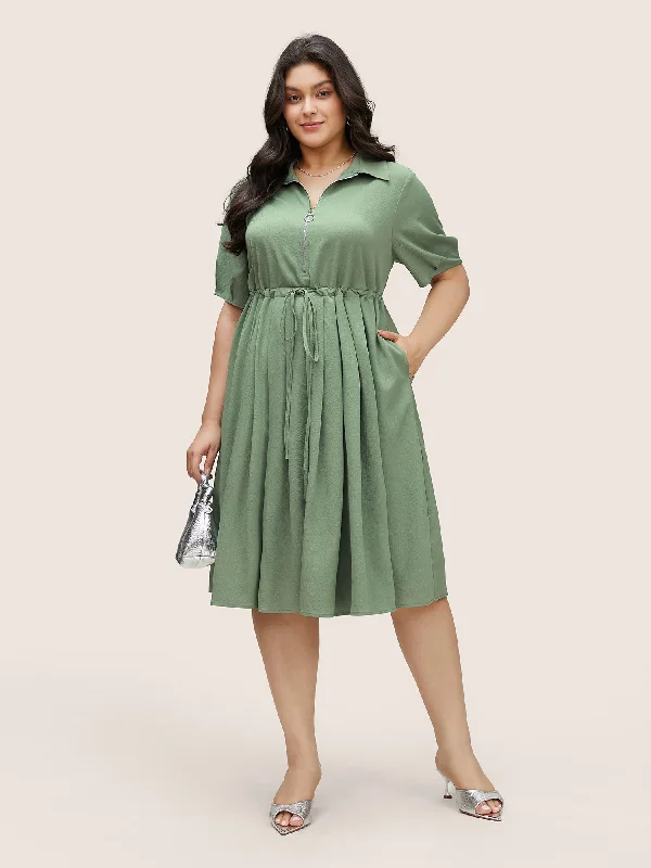 Plain Drawstring Half Zip Pleated Dress Tunics Gym athletic