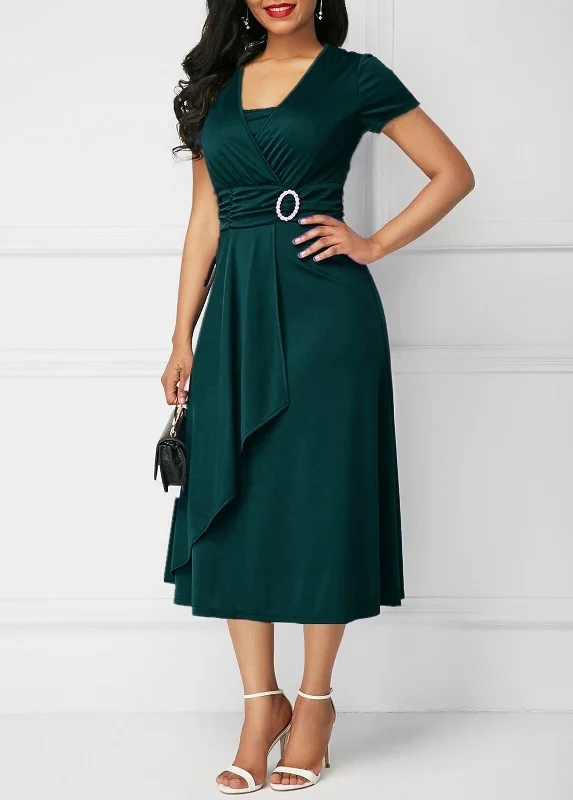 Summer short sleeves peplum flare midi dress | Elegant evening cocktail party dress Boat Neckline Classic Summer short sleeves peplum flare midi dress | Elegant evening cocktail party dress Boat Neckline Classic