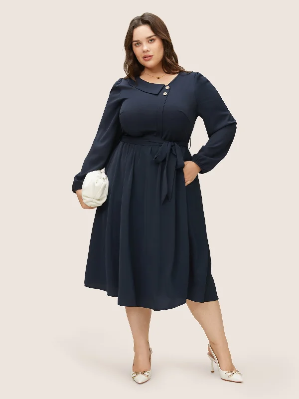 Anti-Wrinkle Asymmetrical Neck Button Detail Dress Tunics Occasion special