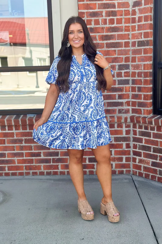 Sapphire Printed Button Up V-Neck Dress Tunics Polka dots