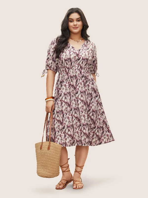 Ombre Brush Print Ties Elastic Waist Dress Tunics Bestseller popular