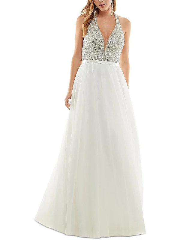 Juniors Womens Beaded Halter Evening Dress Tunics Prom sequined
