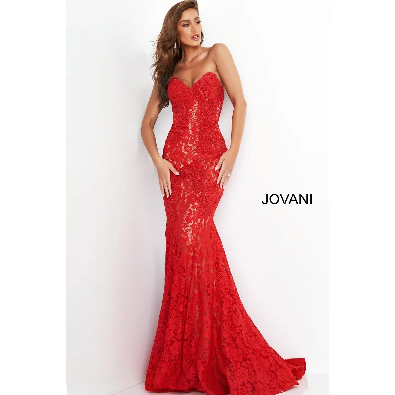 Jovani 37334 Fitted Strapless Lace Formal Dress Turtleneck Neckline Stylish