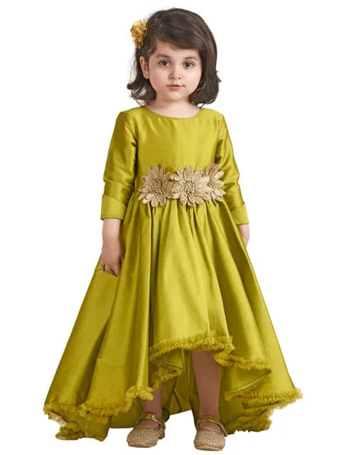 Neon Green Dress with Flower Tunics Solid Classic