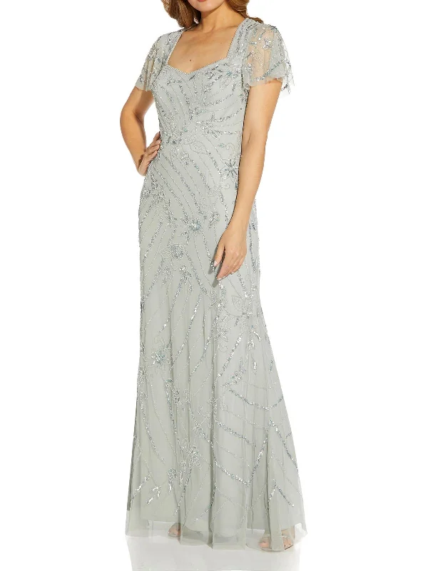 Petites Womens Sequined Maxi Evening Dress Tunics Recommended stylist