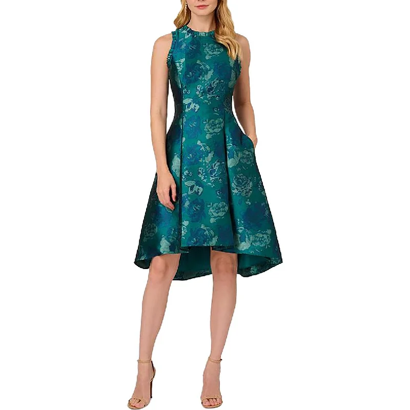 Adrianna Papell Womens Jacquard Floral Cocktail And Party Dress Cowl Neckline Elegant
