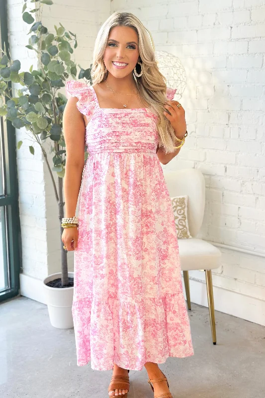 Pink Multi Floral Flutter Sleeve Dress Turtleneck Warm Winter