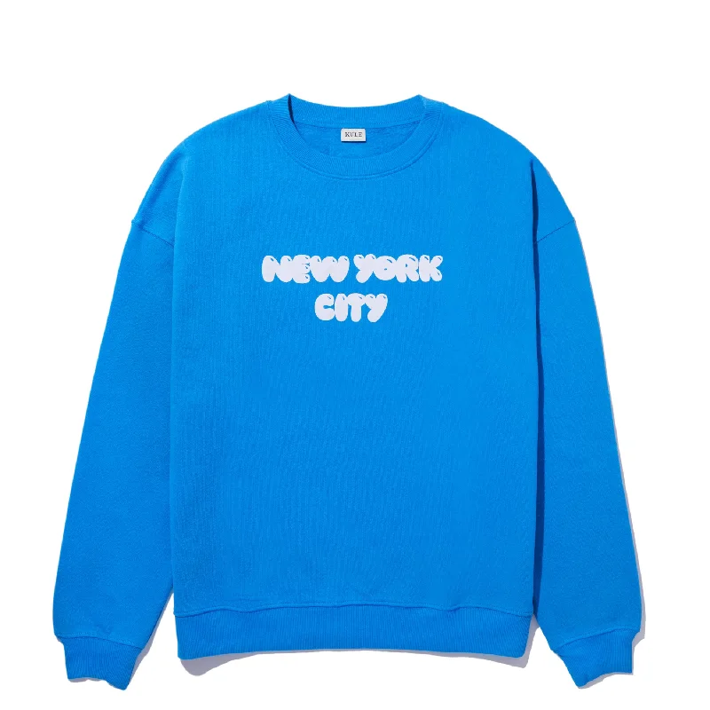 The Oversized New York City Sweatshirt - Royal Blue Hoodie with Hem Patch Decorative Personalized