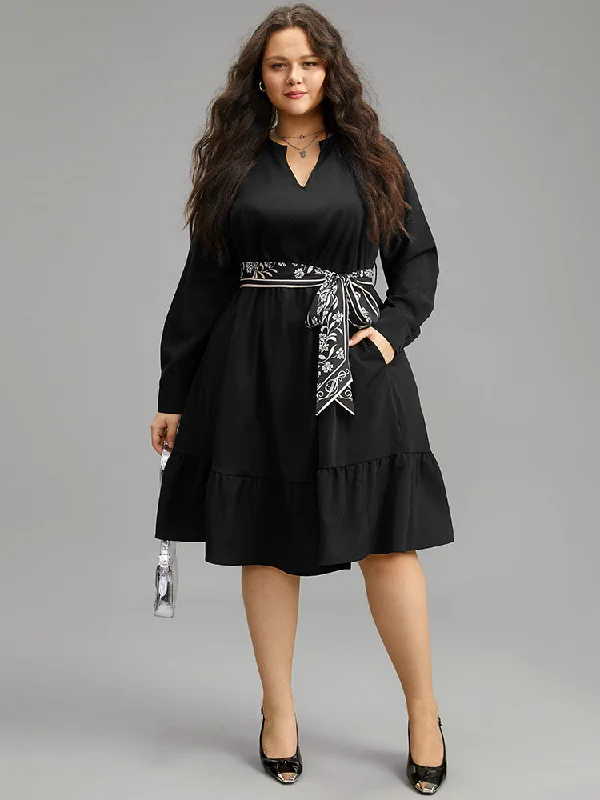 Anti-Wrinkle Floral Print Belted Notched Dress Tunics Gym athletic