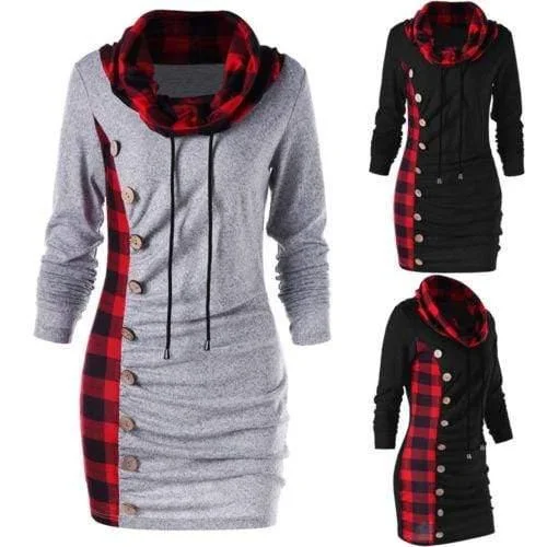 Sweatshirt Plaid Autumn Casual Top Hoodie Crop Top Short Trendy