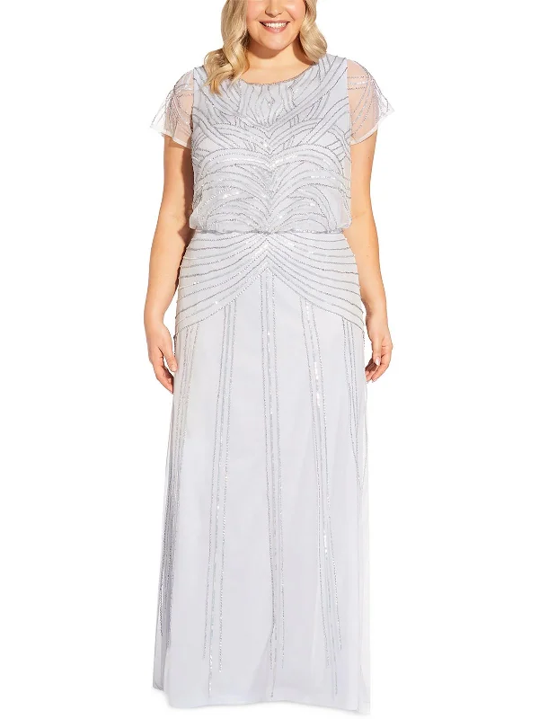 Plus Womens Sheer Beaded Evening Dress Tunics Cozy soft