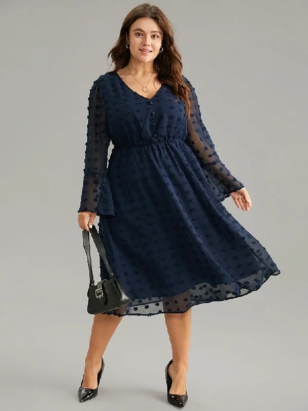 Plain Texture Elastic Waist Jacquard Dress Boatneck Modish Everyday