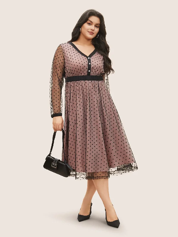 Flocking Polka Dot Tiered Mesh Dress Tunics Bestseller popular