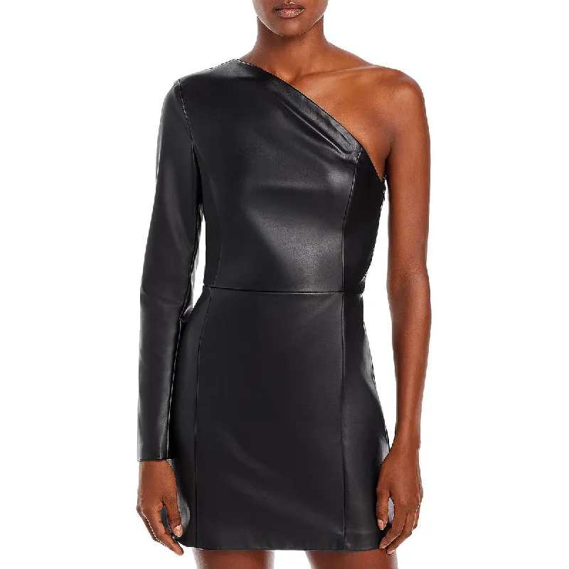 Aqua Womens Faythe Faux Leather Mini Cocktail and Party Dress Tunics Denim casual