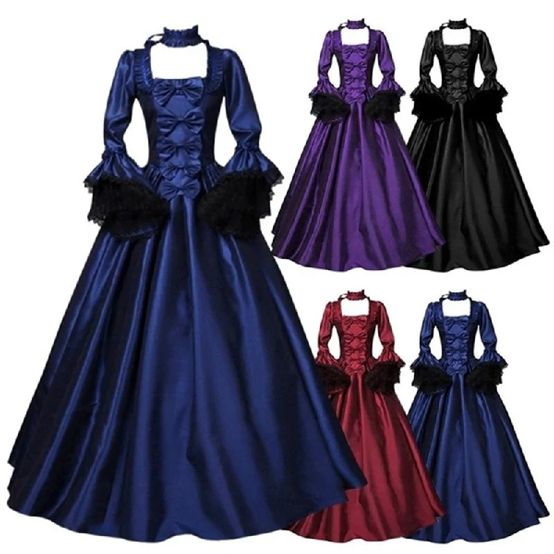 Women maxi bowknot big swing lace flare sleeve vintage party dresses Crew Neckline Casual Women maxi bowknot big swing lace flare sleeve vintage party dresses Crew Neckline Casual