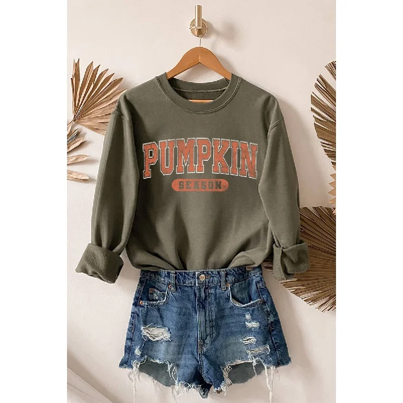 OLIVE PUMPKIN SEASON VINTAGE GRAPHIC SWEATSHIRT Hoodie with Hem Ribbing Snug Secure