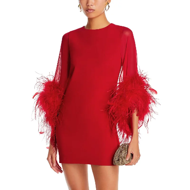 Alice and Olivia Womens Mini Feather Trim Cocktail And Party Dress Turtleneck Warm Winter Alice and Olivia Womens Mini Feather Trim Cocktail And Party Dress Turtleneck Warm Winter