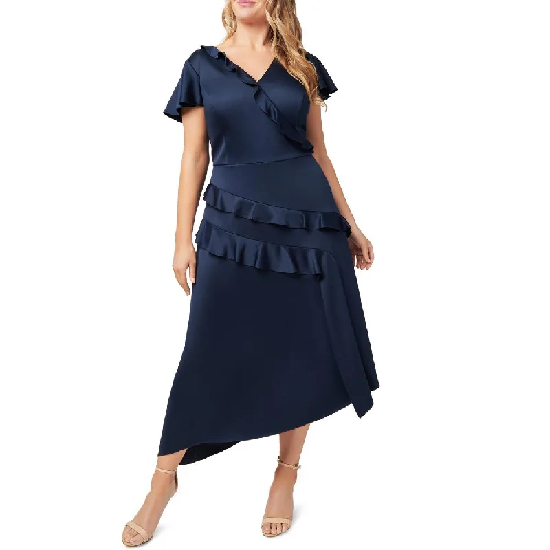 Adrianna Papell Womens Satin Ruffled Cocktail and Party Dress Tunics Party sparkling Adrianna Papell Womens Satin Ruffled Cocktail and Party Dress Tunics Party sparkling