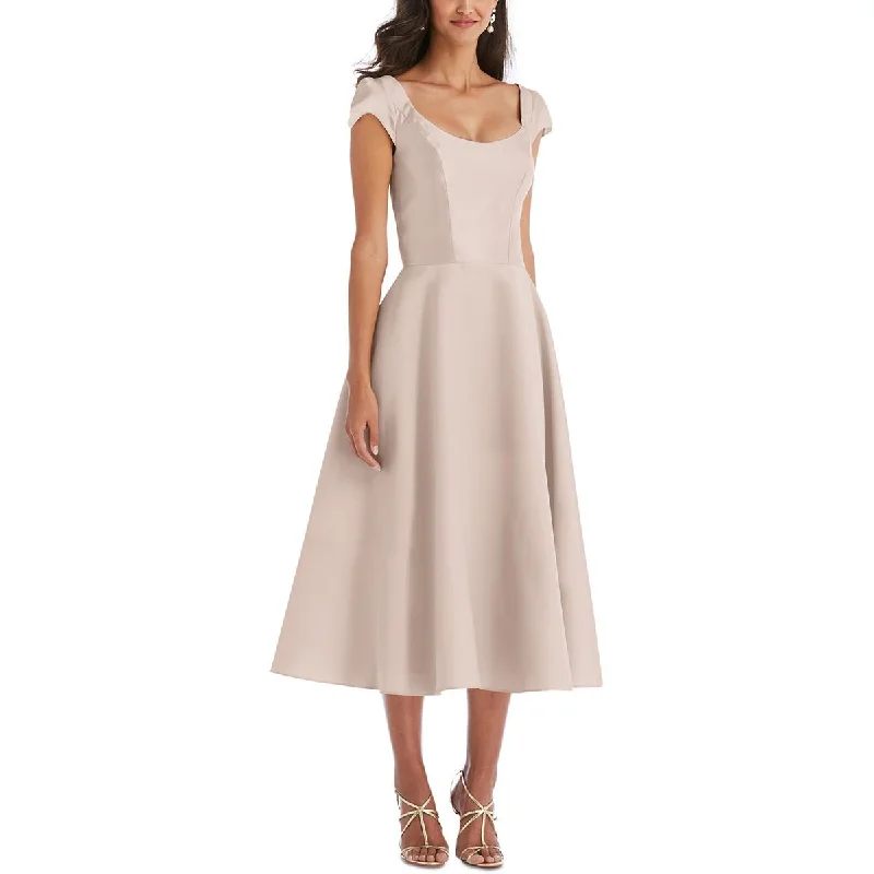 Alfred Sung Womens A-Line Satin Cocktail and Party Dress Halter Neckline Beach
