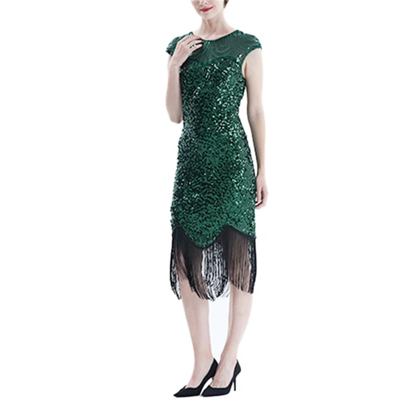 Vintage 1920s sequins tassels evening gowns party dress | Sexy elegant sleevesless midi dress dancewear dress Pencil Length Work Vintage 1920s sequins tassels evening gowns party dress | Sexy elegant sleevesless midi dress dancewear dress Pencil Length Work