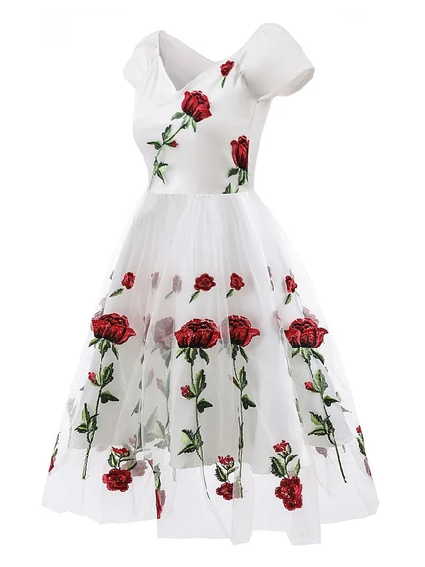 A-Line/Princess Off-the-Shoulder Knee Length Short Sleeves Party Dresses with Embroidery Appliques Tunics New arrival A-Line/Princess Off-the-Shoulder Knee Length Short Sleeves Party Dresses with Embroidery Appliques Tunics New arrival
