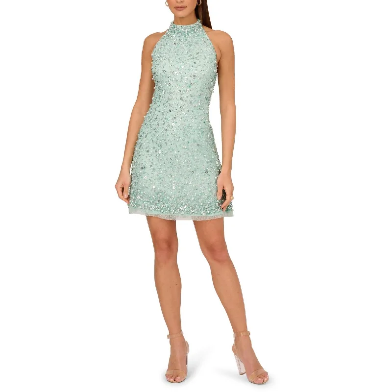 Adrianna Papell Womens Beaded Halter Cocktail And Party Dress Tunics Top rated