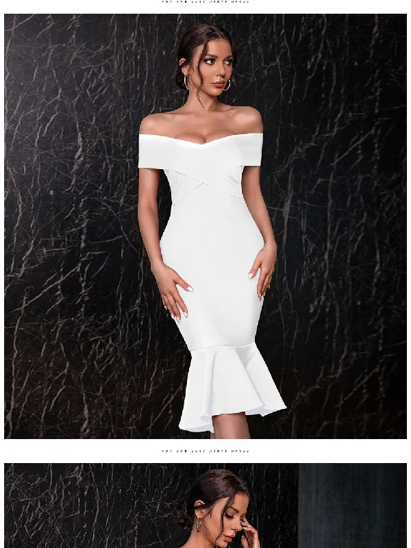 New Summer White Off Shoulder Women Bodycon Bandage Dress Sexy Short Sleeve Celebrity Evening Runway Club Party Dress Tunics Travel practical New Summer White Off Shoulder Women Bodycon Bandage Dress Sexy Short Sleeve Celebrity Evening Runway Club Party Dress Tunics Travel practical