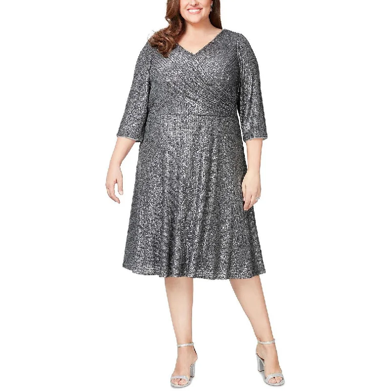 Alex Evenings Womens Sequined Below Knee Cocktail and Party Dress Peplum Ruffle Cocktail Alex Evenings Womens Sequined Below Knee Cocktail and Party Dress Peplum Ruffle Cocktail