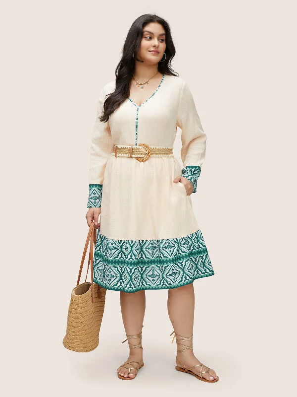 Boho Print Patchwork Elastic Waist Texture Dress Tunics Bridal satin