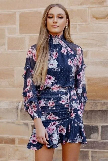 Piper Dress - Navy Floral (Final Sale) Tunics Satin smooth