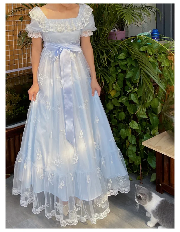 Sky Blue Regency Lace Empire Long Dress VT1005 Tunics Favorite customer