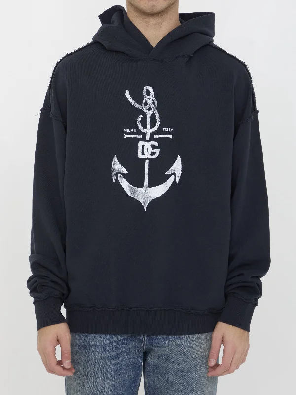 Marina Print Hoodie Hoodie with Rolled Sleeves Casual Relaxed