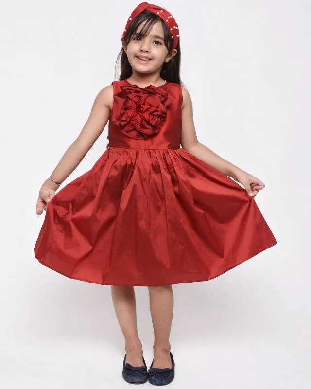 Maroon Flower Applique Dress Tunics Canvas sturdy
