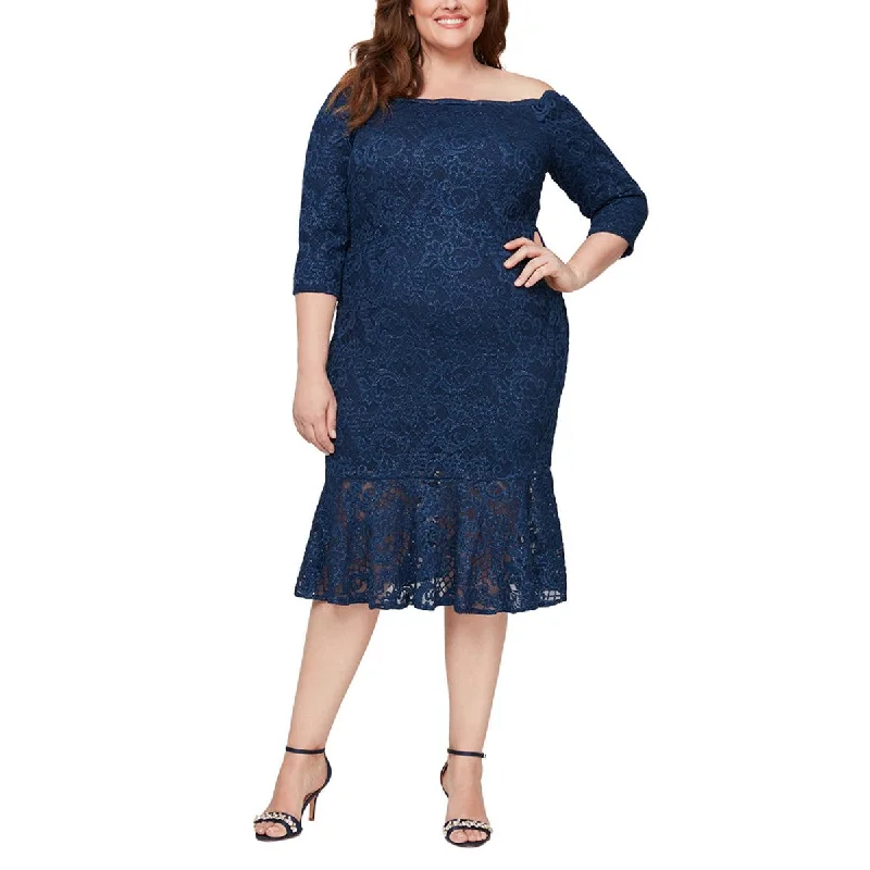 Alex Evenings Womens Plus Off-The-Shoulder Below Knee Cocktail And Party Dress Off-the-shoulder Bohemian Festive Alex Evenings Womens Plus Off-The-Shoulder Below Knee Cocktail And Party Dress Off-the-shoulder Bohemian Festive