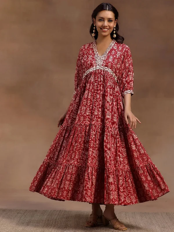 Pink Printed Cotton Fit and Flare Dress Tunics Essential wardrobe